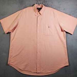 Ralph Lauren Shirt Mens XL Orange‎ Blake Button Short Sleeve Flesh Pony Preppy